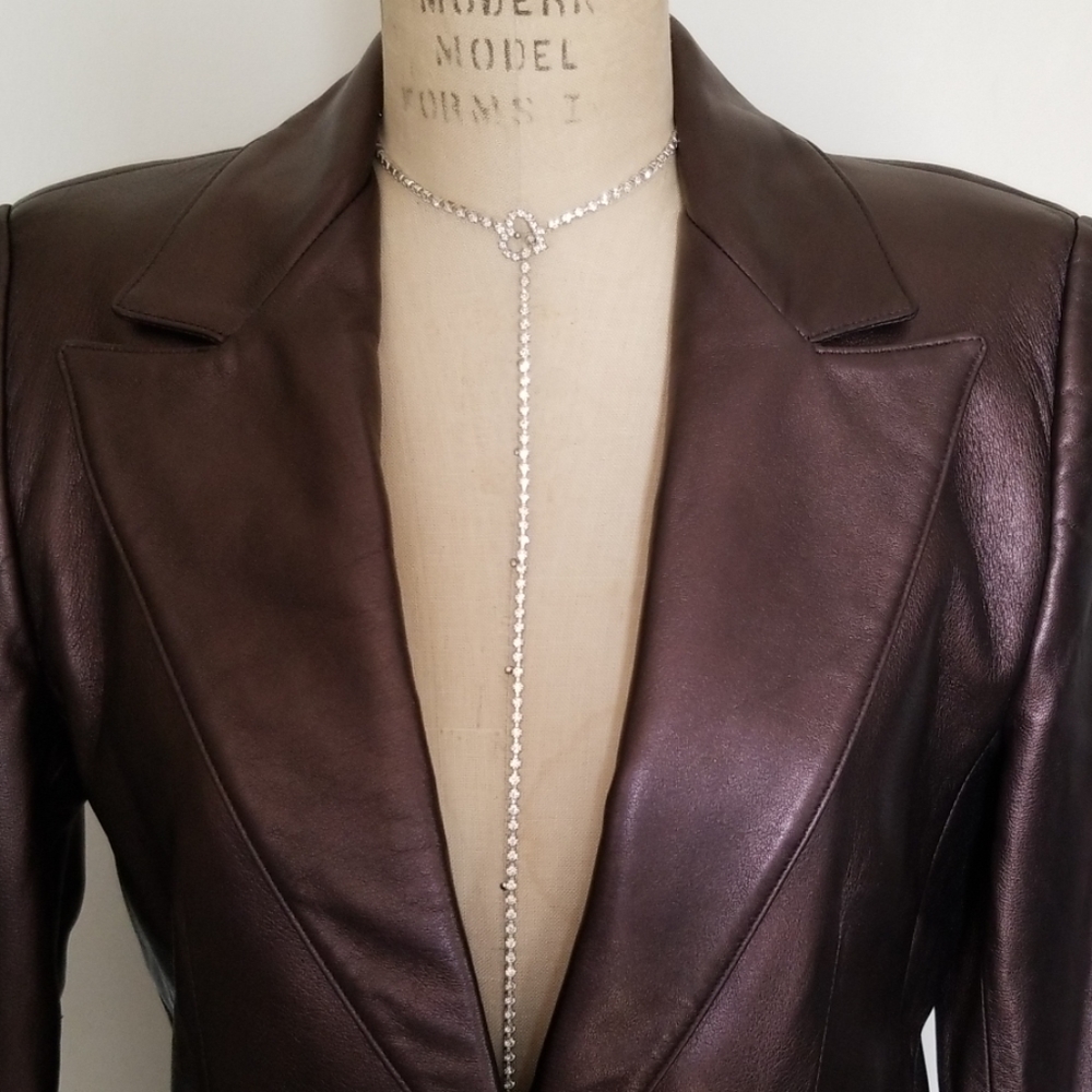 Linda Allard Ellen  Tracy Vintage long sleeve metallic brown leather jacket